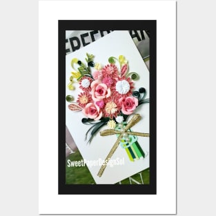 Printed Paper quilling Art. Paper quilling flower bouquet. Handmade Posters and Art